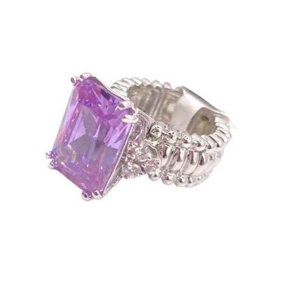 Silver Chunky Cocktail Stretch Ring Size 6-8 - Picture 1 of 4